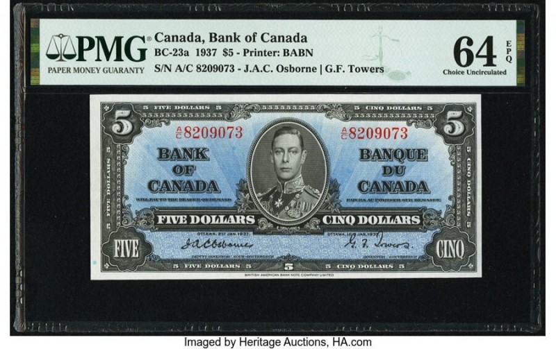 Canada Bank of Canada $5 2.1.1937 Pick 60a BC-23a PMG Choice Uncirculated 64 EPQ...