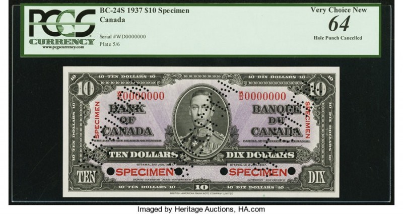 Canada Bank of Canada $10 2.1.1937 Pick 61s BC-24S Specimen PCGS Currency Very C...