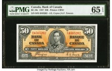 Canada Bank of Canada $50 2.1.1937 Pick 63c BC-26c PMG Gem Uncirculated 65 EPQ. This is the highest denomination of the 1937 series to feature the por...