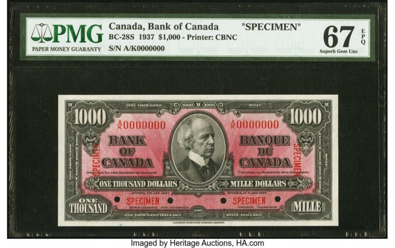 Canada Bank of Canada $1000 2.1.1937 Pick 65s BC-28S Specimen PMG Superb Gem Unc...
