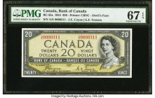 Canada Bank of Canada $20 1954 BC-33a "Devil's Face" PMG Superb Gem Unc 67 EPQ. A lovely high grade example with first prefix A/D and low serial numbe...