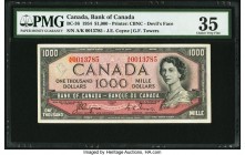 Canada Bank of Canada $1000 1954 Pick 73 BC-36 "Devil's Face" PMG Choice Very Fine 35. Scarce in any grade due to the limited printing of 30,000 notes...