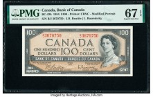 Canada Bank of Canada $100 1954 Pick 82b BC-43b PMG Superb Gem Unc 67 EPQ. Although dated 1954, this banknote was issued in 1961, as it features the s...
