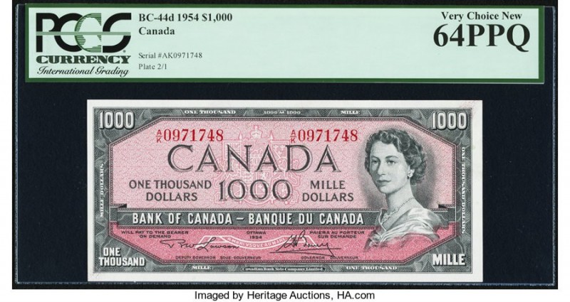 Canada Bank of Canada $1000 1954 BC-44d PCGS Currency Very Choice New 64PPQ. A b...