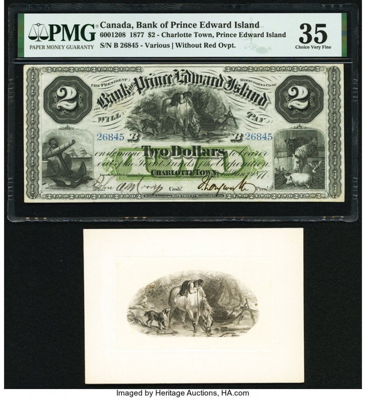 Canada Charlotte Town, PEI- Bank of Prince Edward Island $2 1.1.1877 Pick S1930c...