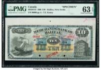 Canada Halifax, NS- Merchants Bank of Halifax $10 2.1.1896 Pick S1185as Ch.# 465-20-14S Specimen PMG Choice Uncirculated 63 EPQ. Issued banknotes and ...