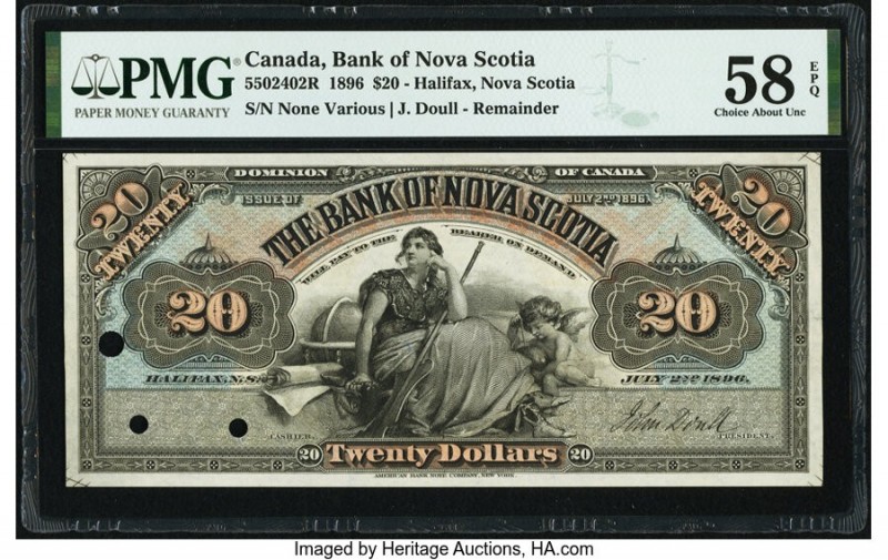 Canada Halifax, NS- Bank of Nova Scotia $20 2.7.1896 Pick S626r Ch.# 550-24-02R ...