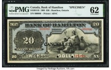 Canada Hamilton, ON- Bank of Hamilton $20 1.6.1909 Ch.# 345-20-14S Specimen PMG Uncirculated 62. Bank of Hamilton issued banknotes and Specimen are sc...