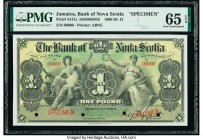 Canada Kingston, Jamaica- Bank of Nova Scotia 1 Pound 2.1.1900 Pick S131s Ch.# 550-38-02-04S Specimen PMG Gem Uncirculated 65 EPQ. A lovely high grade...