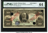 Canada Montreal, PQ- Molsons Bank $10 2.1.1912 Pick S1236s Ch.# 490-32-04S Specimen PMG Choice Uncirculated 64. A simply beautiful and rare Specimen i...