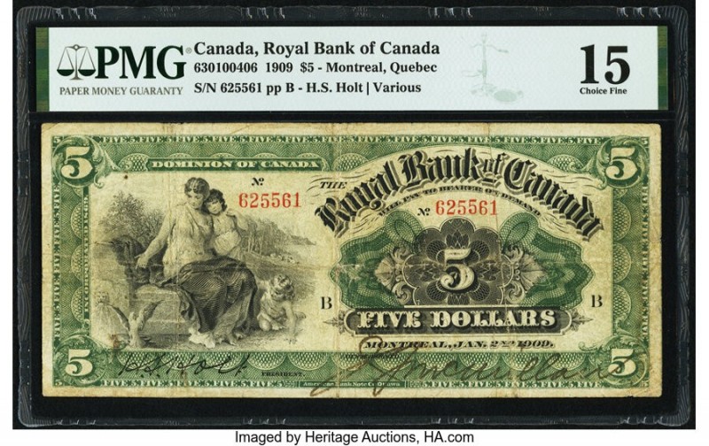Canada Montreal, PQ- Royal Bank of Canada $5 2.1.1909 Pick S1371b Ch.# 630-10-04...