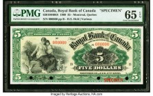 Canada Montreal, PQ- Royal Bank of Canada $5 2.1.1909 Pick S1371s Ch.# 630-10-04-06S Specimen PMG Gem Uncirculated 65 EPQ. Truly excellent original qu...