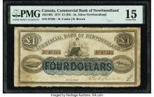 Canada St. John's, NF- Commercial Bank of Newfoundland 1 Pound ($4) 1.1.1874 Pick S109a Ch.# 185-14-02 PMG Choice Fine 15. Early Newfoundland notes ar...