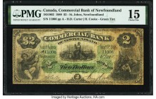 Canada St. John's, NF- Commercial Bank of Newfoundland $2 3.1.1888 Pick S112 Ch.# 185-18-02 PMG Choice Fine 15. Two different color counters were used...