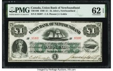 Canada St. John's, NF- Union Bank of Newfoundland 1 Pound 1.5.1880 Pick S121c Ch.# 750-14-06 PMG Uncirculated 62 EPQ. This lovely note is the first of...