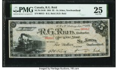 Canada St. John's, NF- R.G. Reid $5 1.2.1894 Pick UNL NL 70-10-08 PMG Very Fine 25. Robert Gillespie Reid was a Scottish immigrant who arrived in Cana...