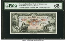 Canada Toronto, ON- Canadian Bank of Commerce $10 2.1.1935 Pick S971 Ch.# 75-18-08 PMG Gem Uncirculated 65 EPQ. Interesting, Art Deco designs flank bo...