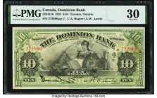 Canada Toronto, ON- Dominion Bank $10 2.1.1925 Pick S1027a Ch.# 220-18-10 PMG Very Fine 30. Handsome designs flank this Dominion Bank issue from 1925....