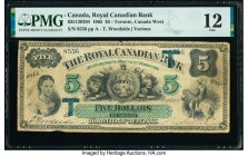 Canada Toronto, CW- Royal Canadian Bank $5 26.7.1865 Pick S1944 Ch.# 635-12-02-04 PMG Fine 12. Issued before the Dominion of Canada was created in 186...