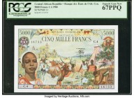 Central African Republic Banque des Etats de l'Afrique Centrale 5000 Francs 1.1.1980 Pick 11 PCGS Currency Superb Gem New 67PPQ. Desirable, Superb Gem...