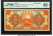 China China & South Sea Bank, Limited 50 Yuan 1.10.1921 Pick A123As Specimen PMG Gem Uncirculated 65 EPQ. A surviving American Banknote Company Specim...