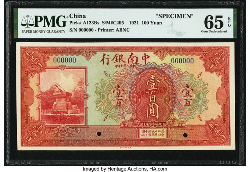China China & South Sea Bank, Limited 100 Yuan 1.10.1921 Pick A123Bs Specimen PM...