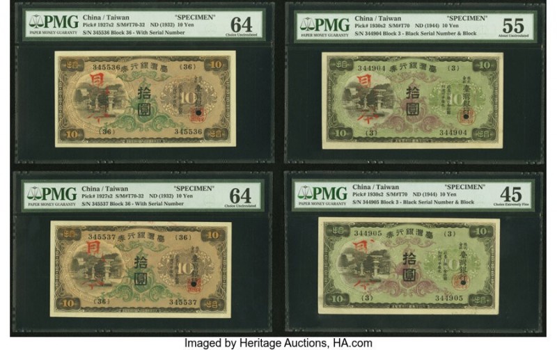 China Bank of Taiwan Limited 10 Yen ND (1932) Pick 1927s2 (2); 1930s2 (2) Four S...