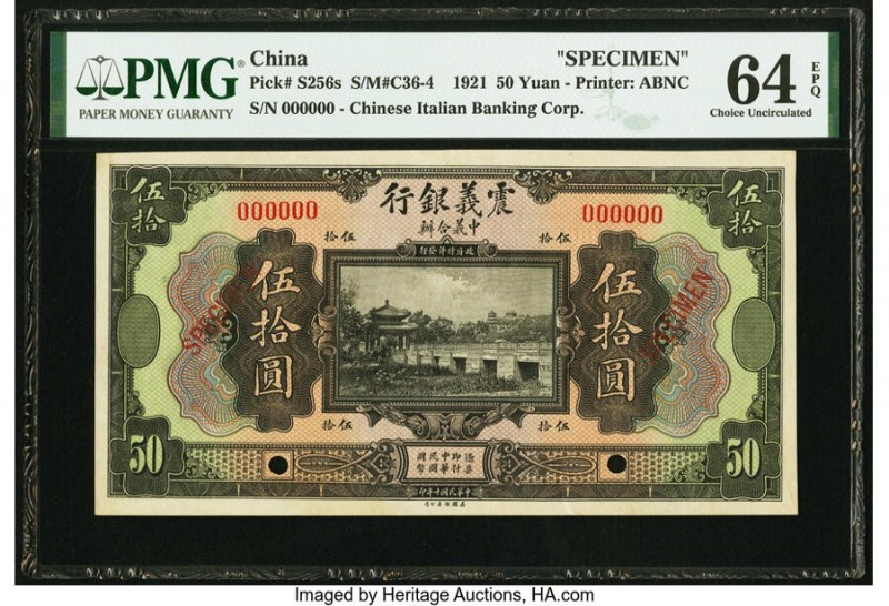 China Chinese Italian Banking Corporation 50 Yuan 1921 Pick S256s Specimen PMG C...