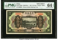 China Chinese Italian Banking Corporation 50 Yuan 1921 Pick S256s Specimen PMG Choice Uncirculated 64 EPQ. A gorgeous scarcity from the limited Chines...