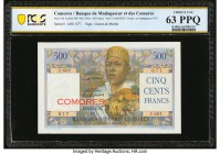 Comoros Banque de Madagascar et des Comores 500 Francs ND (1963) Pick 4b PCGS Choice UNC 63 PPQ. This 500 Francs, overprinted for use expressly in Com...