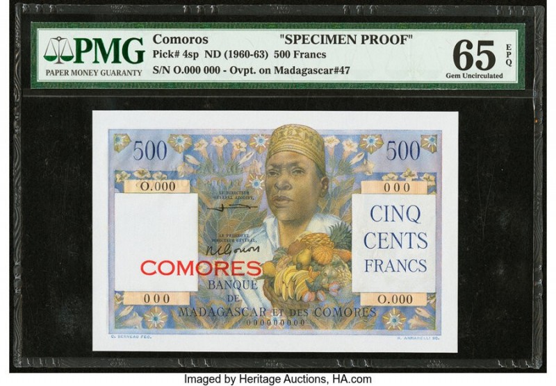 Comoros Banque de Madagascar et des Comores 500 Francs ND (1960-63) Pick 4sp Spe...