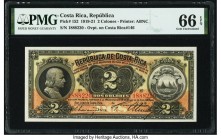 Costa Rica Republica de Costa Rica 2 Colones 2.3.1921 Pick 152 PMG Gem Uncirculated 66 EPQ. Incredible Uncirculated paper and originality are seen on ...