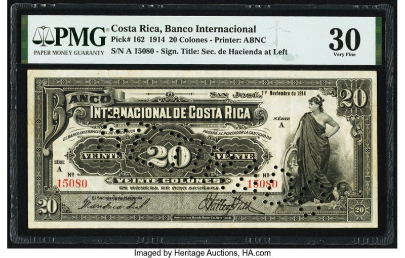Costa Rica Banco Internacional de Costa Rica 20 Colones 1.11.1914 Pick 162 Cance...