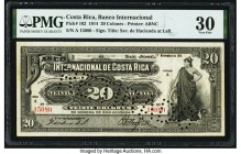 Costa Rica Banco Internacional de Costa Rica 20 Colones 1.11.1914 Pick 162 Cancelled PMG Very Fine 30. At the time of cataloging, this is the first an...