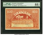 Denmark National Bank 500 Kroner 1944 Pick 41a PMG Choice Uncirculated 64 EPQ. An immaculate post WWII highest denomination in top tier condition. The...