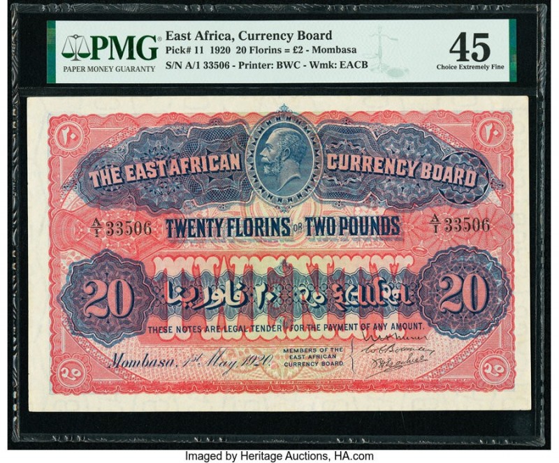 East Africa East African Currency Board 20 Florins = 2 Pounds 1.5.1920 Pick 11 P...