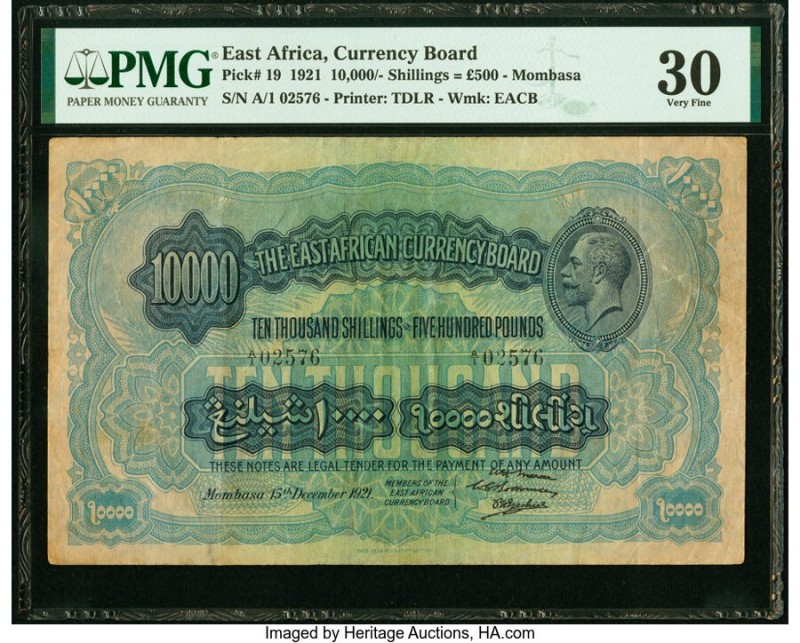 East Africa East African Currency Board 10,000 Shillings = 500 Pounds 15.12.1921...