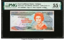 East Caribbean States Central Bank, Antigua 100 Dollars ND (1988-93) Pick 25a1 PMG About Uncirculated 55 EPQ. Only the briefest traces of circulation ...