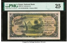 Egypt National Bank of Egypt 5 Pounds 3.11.1919 Pick 13 PMG Very Fine 25. Issued Five Pound notes with this design are rarely seen in issued form. Min...