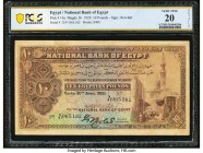 Egypt National Bank of Egypt 10 Pounds 30.4.1920 Pick 14a PCGS Very Fine 20 Details. A Cairo street scene and Mamluks cemetery are seen on the front o...