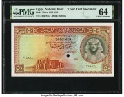 Egypt National Bank of Egypt 50 Pounds 1952 Pick 33cts Color Trial Specimen PMG Choice Uncirculated 64. This Color Trial Specimen handsomely portrays ...