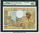 Equatorial African States Banque Centrale des Etats de l'Afrique Equatoriale 10,000 Francs ND (1968) Pick 7s Specimen PMG Gem Uncirculated 66 EPQ. Thi...