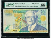 Fiji Reserve Bank of Fiji 2000 Dollars 2000 Pick 103s Commemorative Specimen PMG Gem Uncirculated 66 EPQ. Stunning engravings are seen on both sides o...