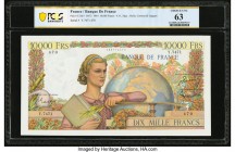 France Banque de France 10,000 Francs 4.11.1954 Pick 132d PCGS Choice UNC 63. Incredible, beautiful paper and colors are seen on this large format ban...