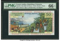 French Antilles Institut d'Emission des Departements d'Outre-Mer 50 Francs ND (1964) Pick 9b PMG Gem Uncirculated 66 EPQ. A simply stunning colonial i...