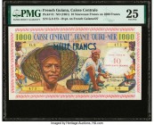French Guiana Caisse Centrale de la France d'Outre-Mer 10 Nouveaux Francs on 1000 Francs ND (1961) Pick 31 PMG Very Fine 25. This beautiful 10 New Fra...