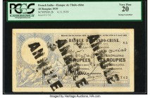 French India Banque de l'Indochine 10 Rupees / Roupies 4.11.1919 Pick 2b Jhunjhunwalla-Razack 13.3.2 PCGS Currency Very Fine 20. Pondicherry issues ar...