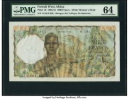 French West Africa Banque de l'Afrique Occidentale 1000 Francs 22.11.1953 Pick 42 PMG Choice Uncirculated 64. Beautifully inked on delicate paper, thi...