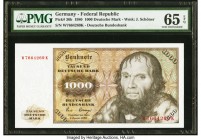 Germany Federal Republic Deutsche Bundesbank 1000 Deutsche Mark 2.1.1980 Pick 36b PMG Gem Uncirculated 65 EPQ. A pleasing and desirable high denominat...