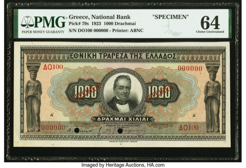 Greece National Bank of Greece 1000 Drachmai 4.4.1923 Pick 79s Specimen PMG Choi...